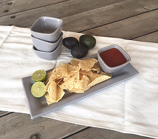 Narrow Rectangle Platter and Dip Bowl