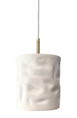 Hanging Ripple Cylinder with white cord 6.5 dia x 7.5“ h ripple cylinder, white cord, unfinished brass hardware, 6 dia x 1.25" h canopy