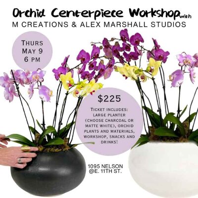 Orchid Centerpiece Workshop with M Creations  16" w x 9" h, 9.25" dia opening
